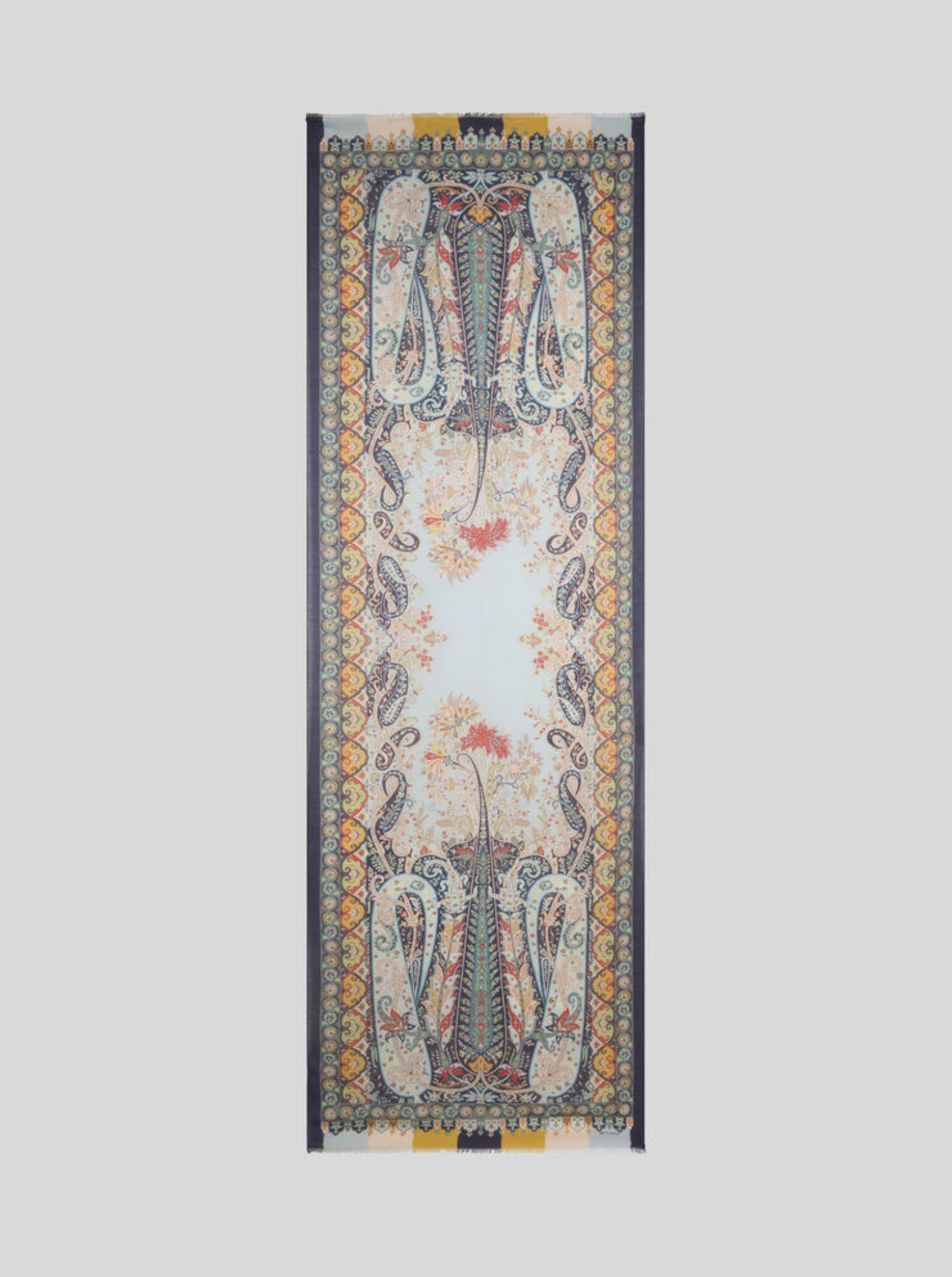 ETRO MODAL & CASHMERE SCARF - YELLOW & BLACK ON PALE BLUE