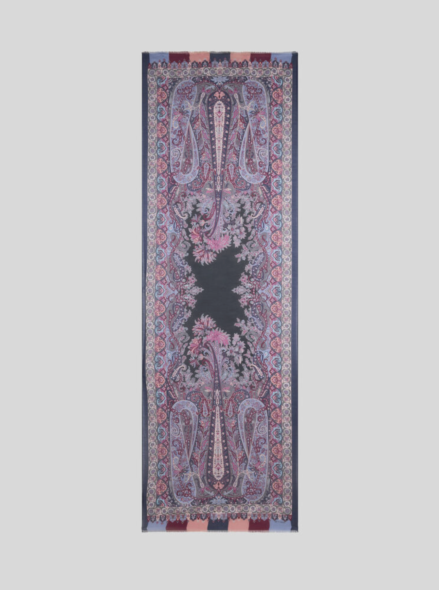ETRO MODAL & CASHMERE SCARF - PINK & PURPLE ON NAVY