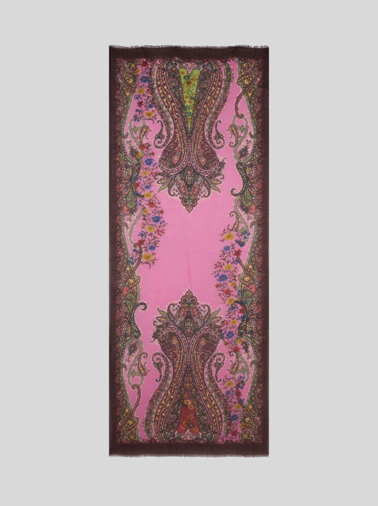 ETRO CASHMERE SCARF - BURGUNDY PAISLEY ON PINK