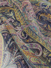 ETRO SILK SCARF - NAVY YELLOW & PINK PAISLEY ON WHITE