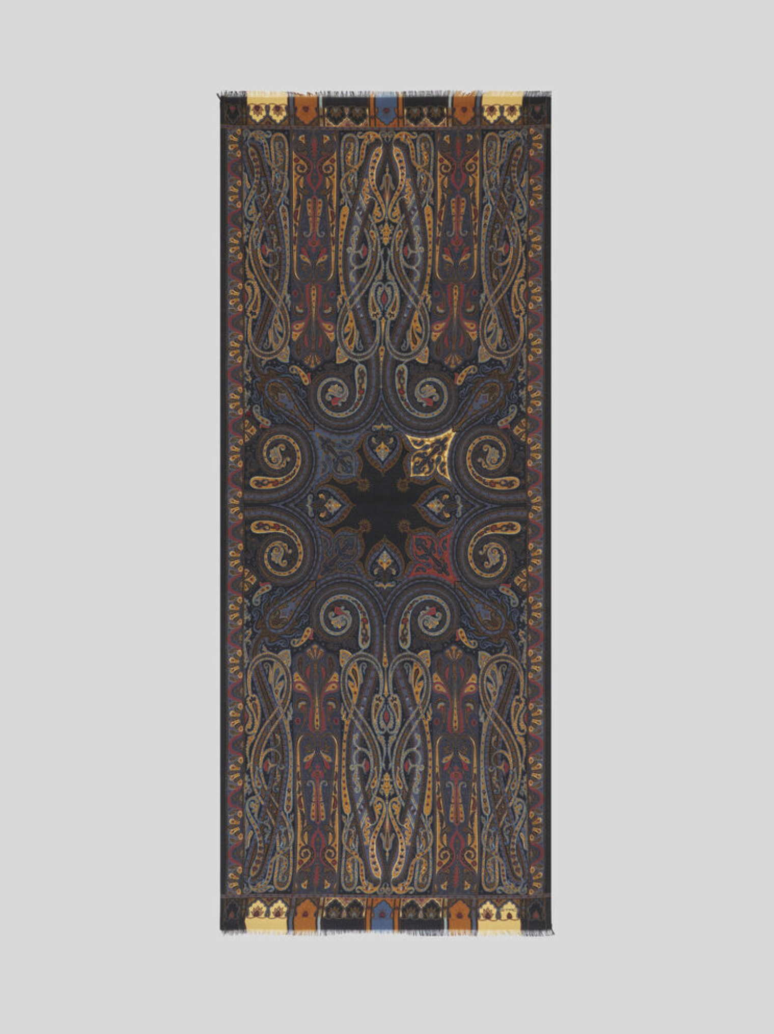 ETRO WOOL & SILK SCARF - MULTICOLOR PAISLEY ON BLACK