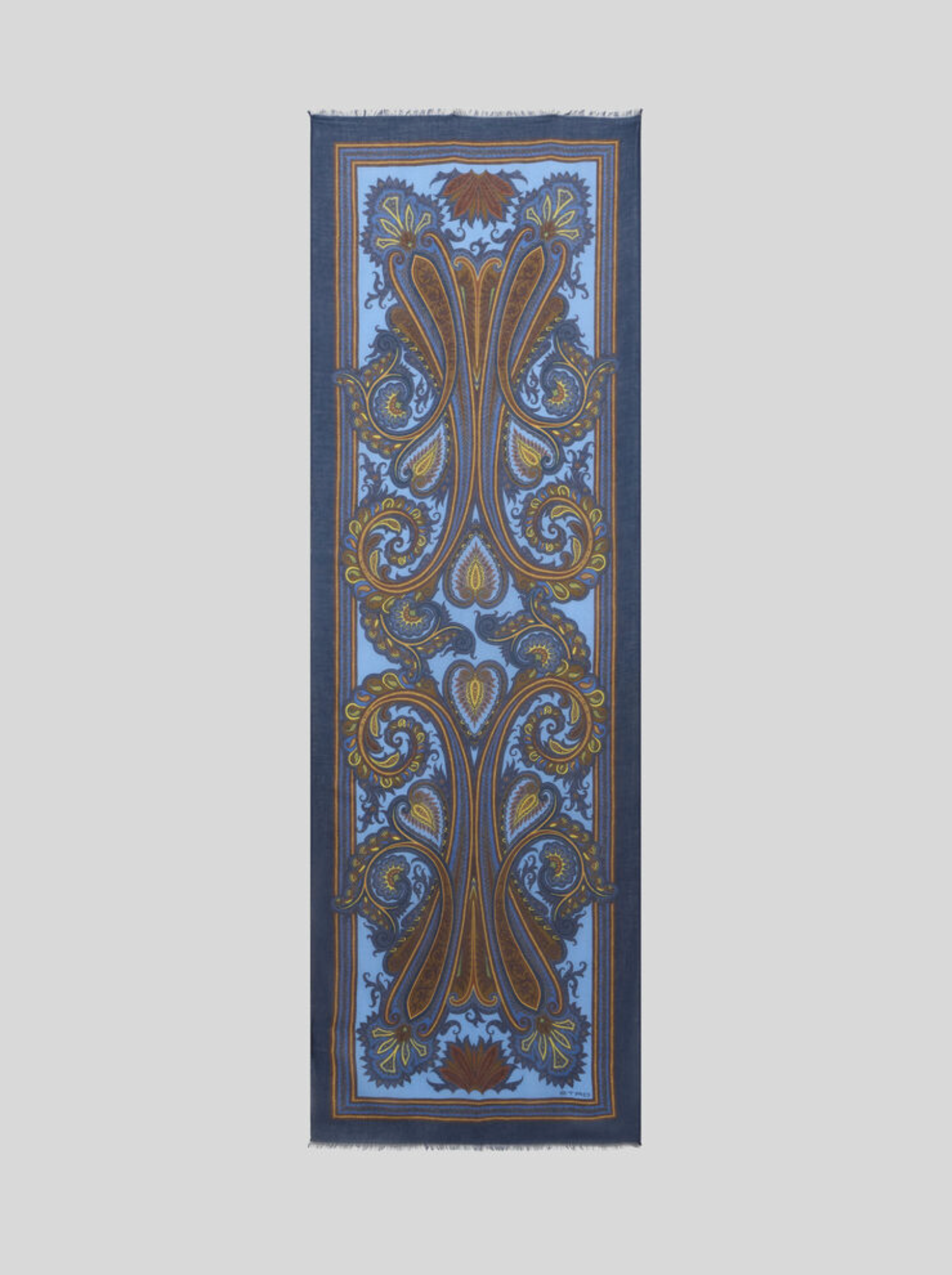 ETRO MODAL & CASHMERE SCARF - SCROLLING PAISLEY ON BLUE