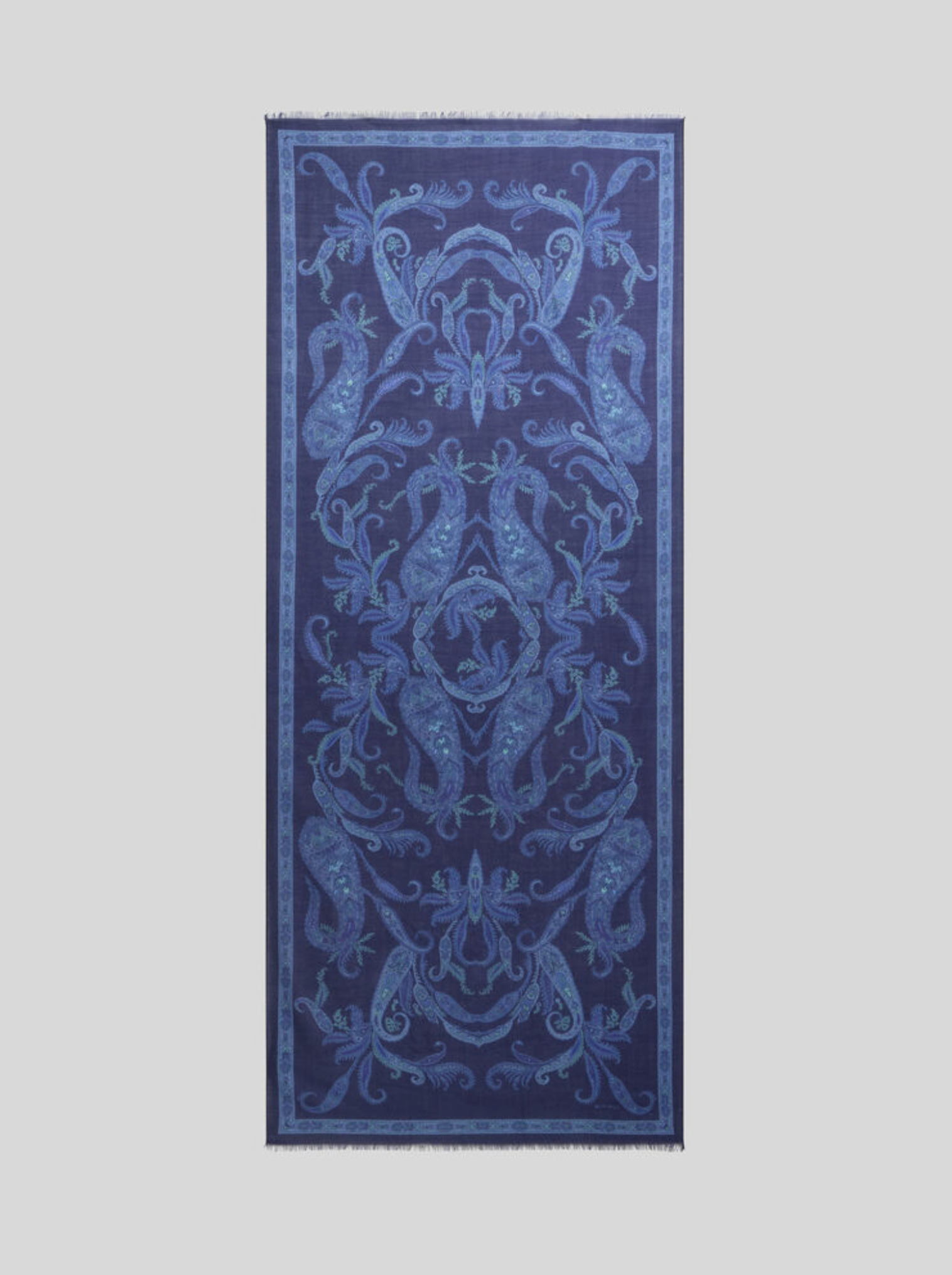ETRO CASHMERE, SILK & WOOL SCARF - BLUE ON NAVY