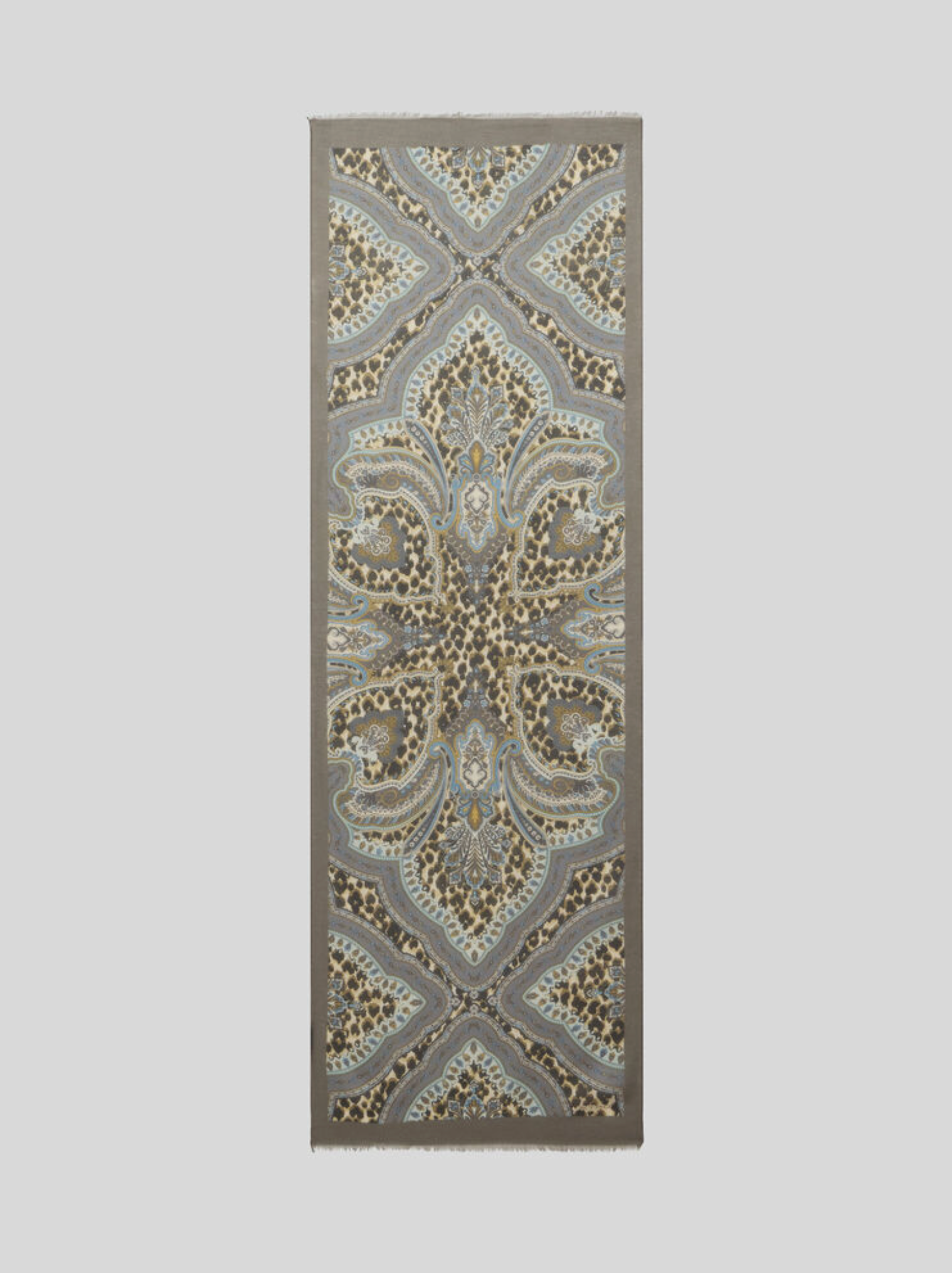 ETRO MODAL & CASHMERE SCARF - GREY & LIGHT BLUE ON BEIGE
