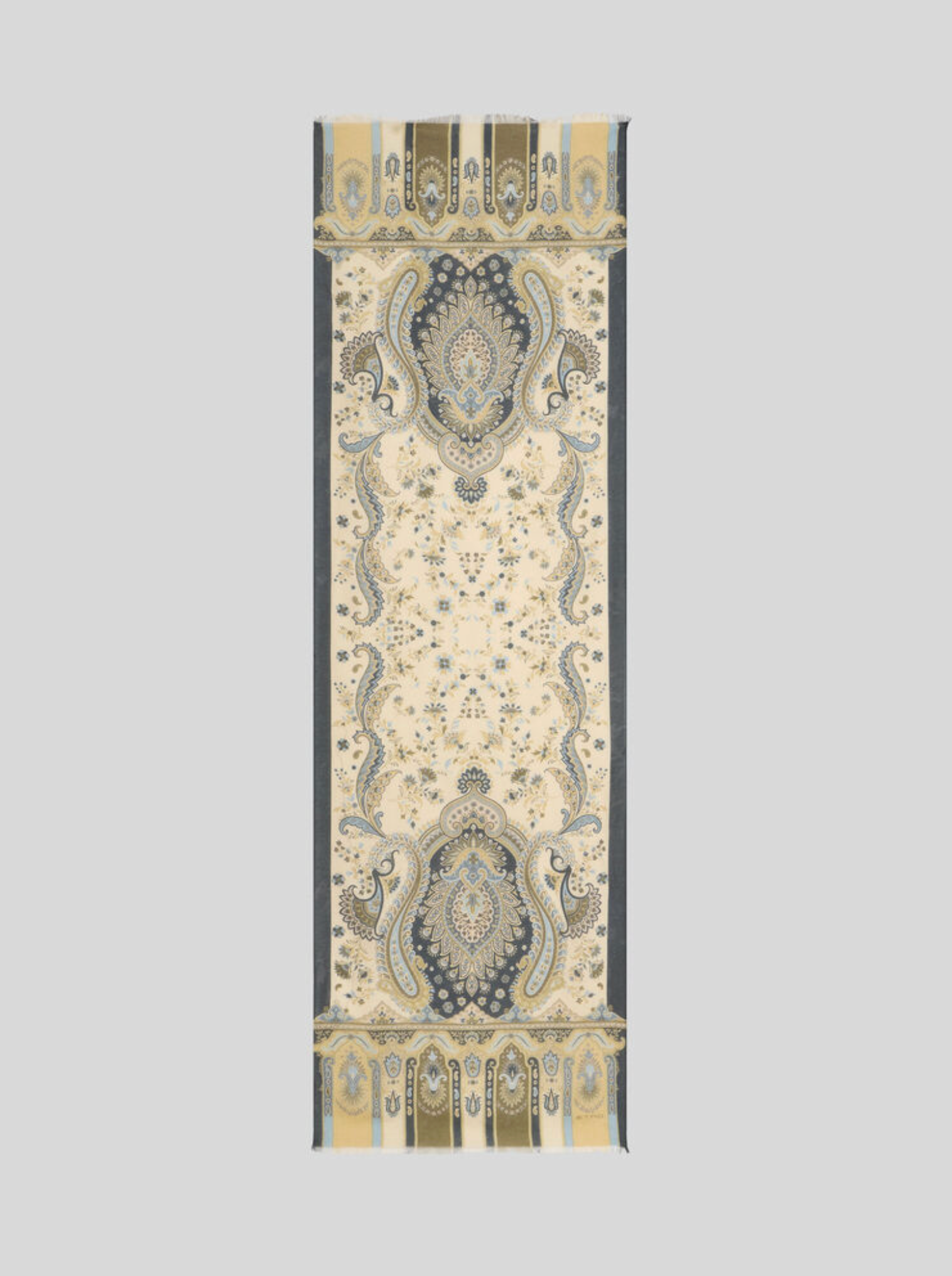 ETRO MODAL & CASHMERE SCARF - NAVY & LIGHT BLUE ON BEIGE