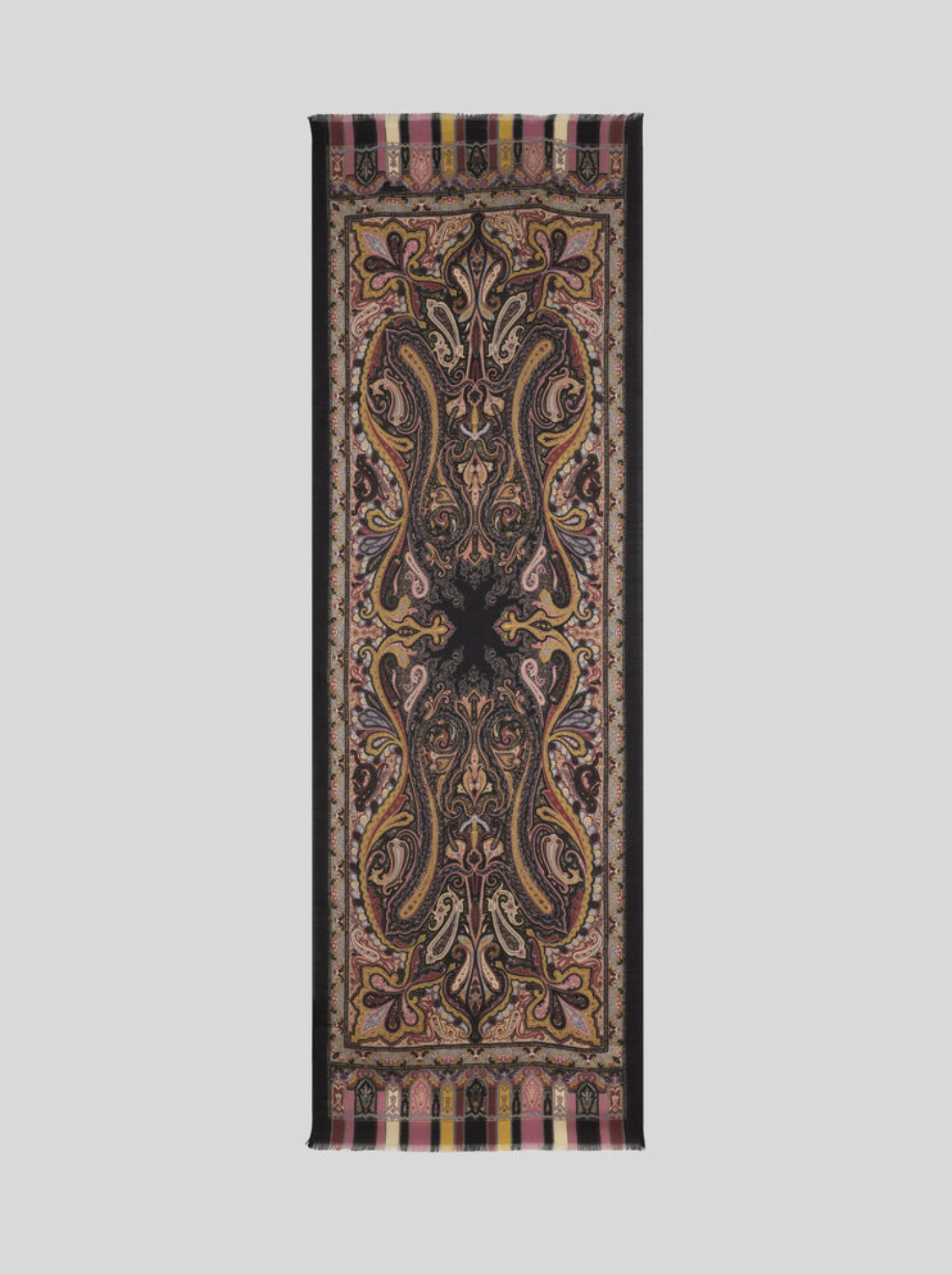 ETRO CASHMERE, SILK & WOOL SCARF - PINK ON BLACK