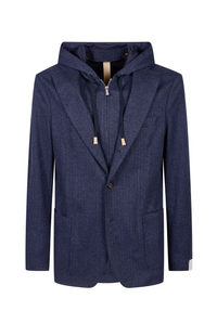 ELEVENTY - SPORT JACKET WITH REMOVABLE HOOD - BLUE HERRINGBONE
