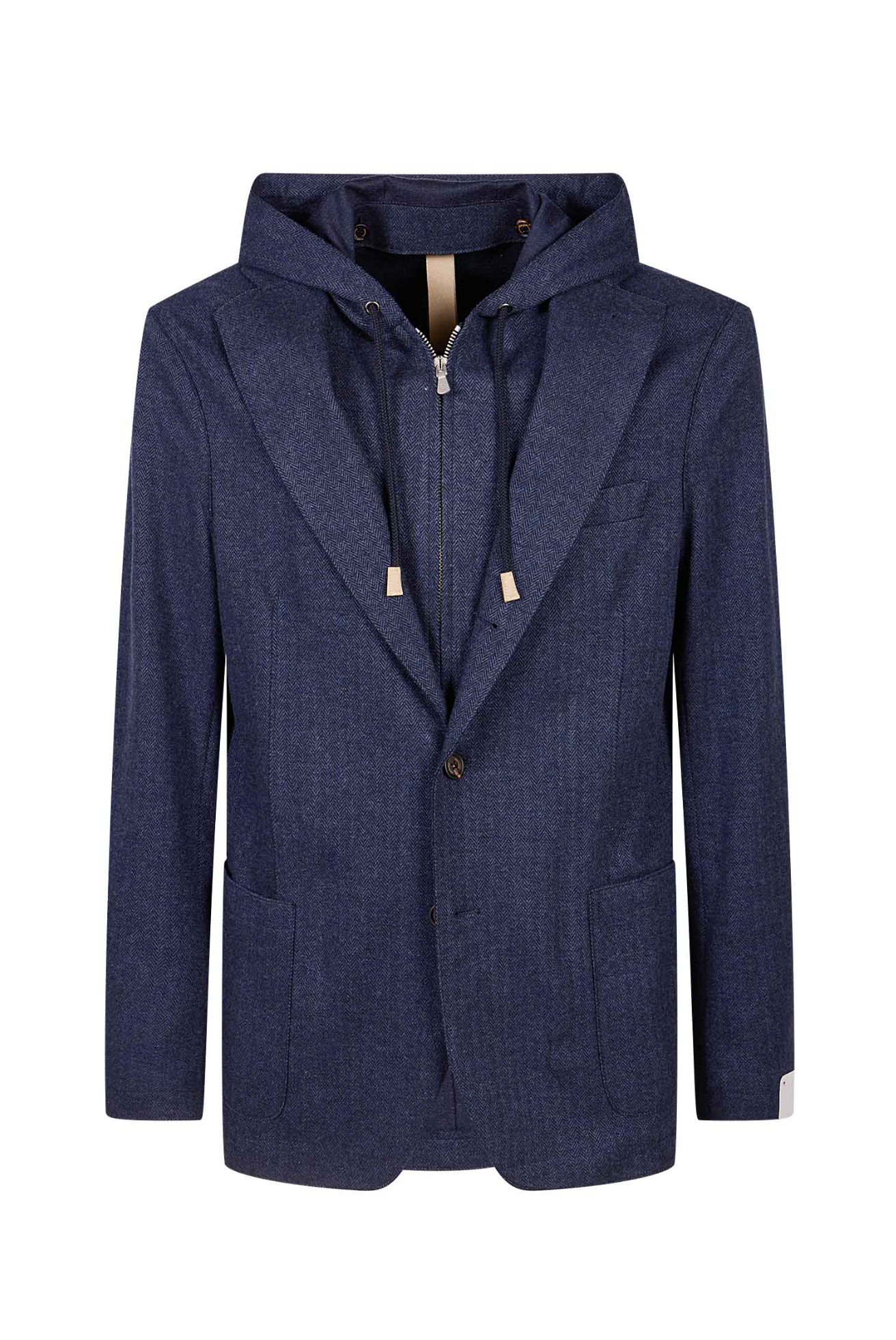 ELEVENTY - SPORT JACKET WITH REMOVABLE HOOD - BLUE HERRINGBONE