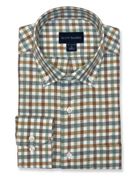 SCOTT BARBER ESSEX TWILL MULTI CHECK SHIRT - DIJON
