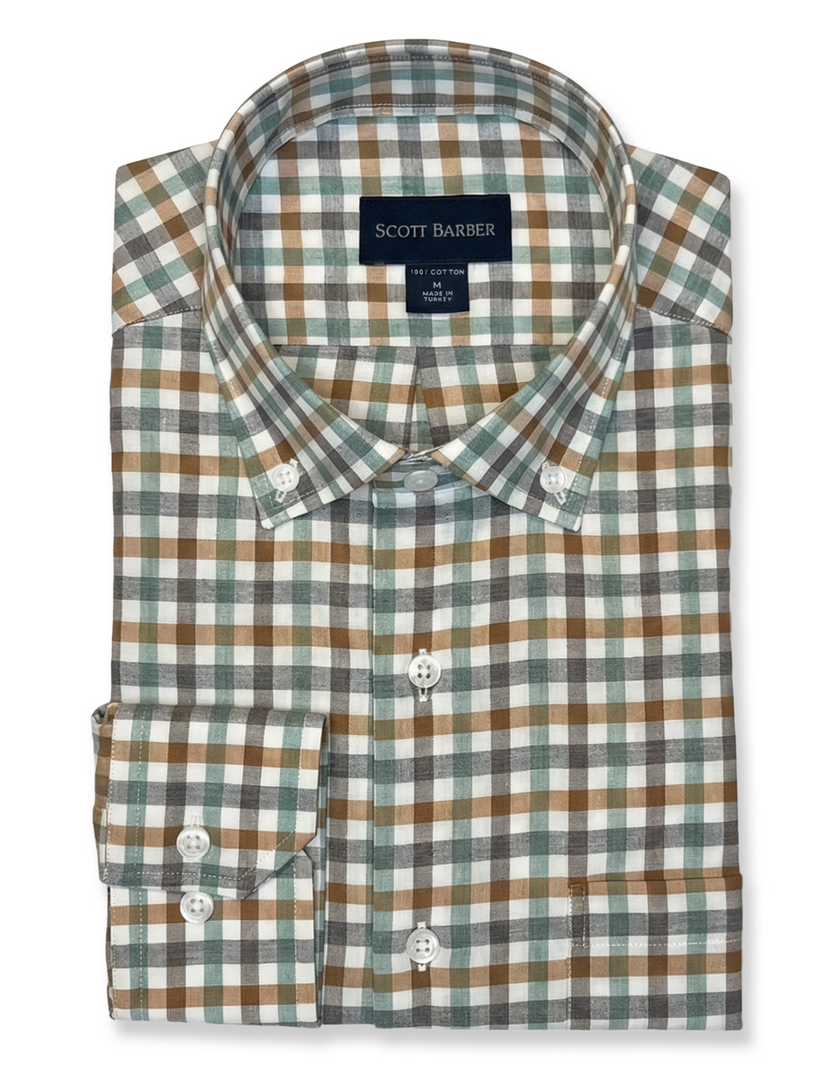 SCOTT BARBER ESSEX TWILL MULTI CHECK SHIRT - DIJON
