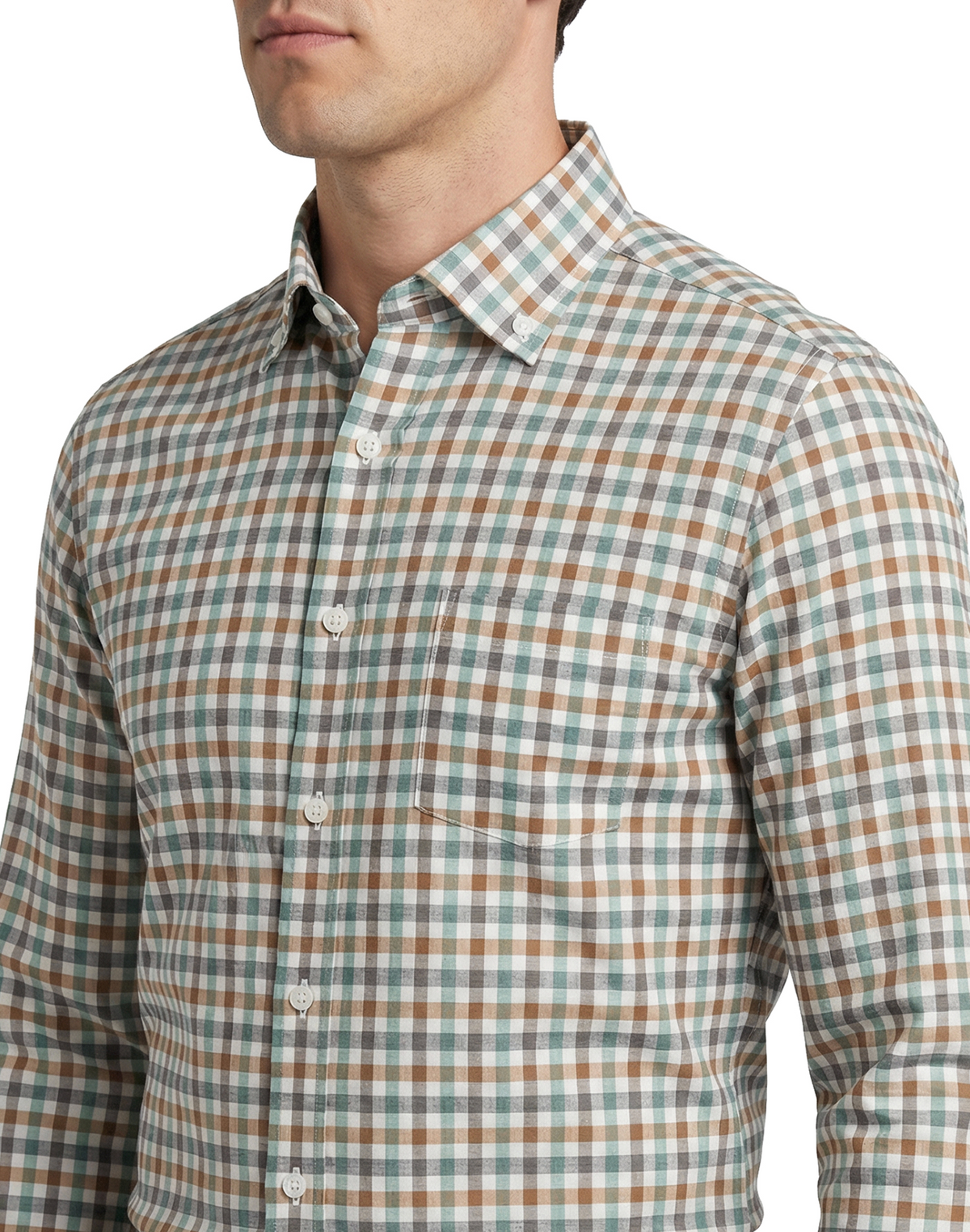SCOTT BARBER ESSEX TWILL MULTI CHECK SHIRT - DIJON