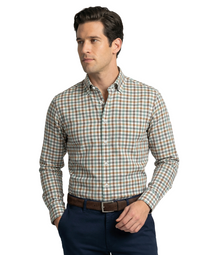 SCOTT BARBER ESSEX TWILL MULTI CHECK SHIRT - DIJON