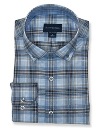 SCOTT BARBER HERRINGBONE TWILL SHIRT - BLUE HEATHER