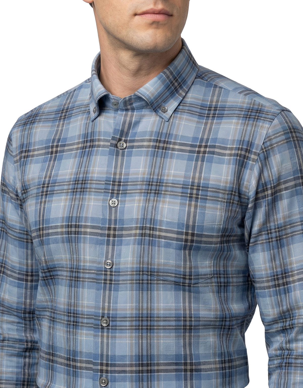 SCOTT BARBER HERRINGBONE TWILL SHIRT - BLUE HEATHER