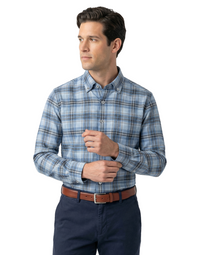 SCOTT BARBER HERRINGBONE TWILL SHIRT - BLUE HEATHER