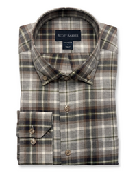 SCOTT BARBER HERRINGBONE TWILL SHIRT - DUFFEL HEATHER