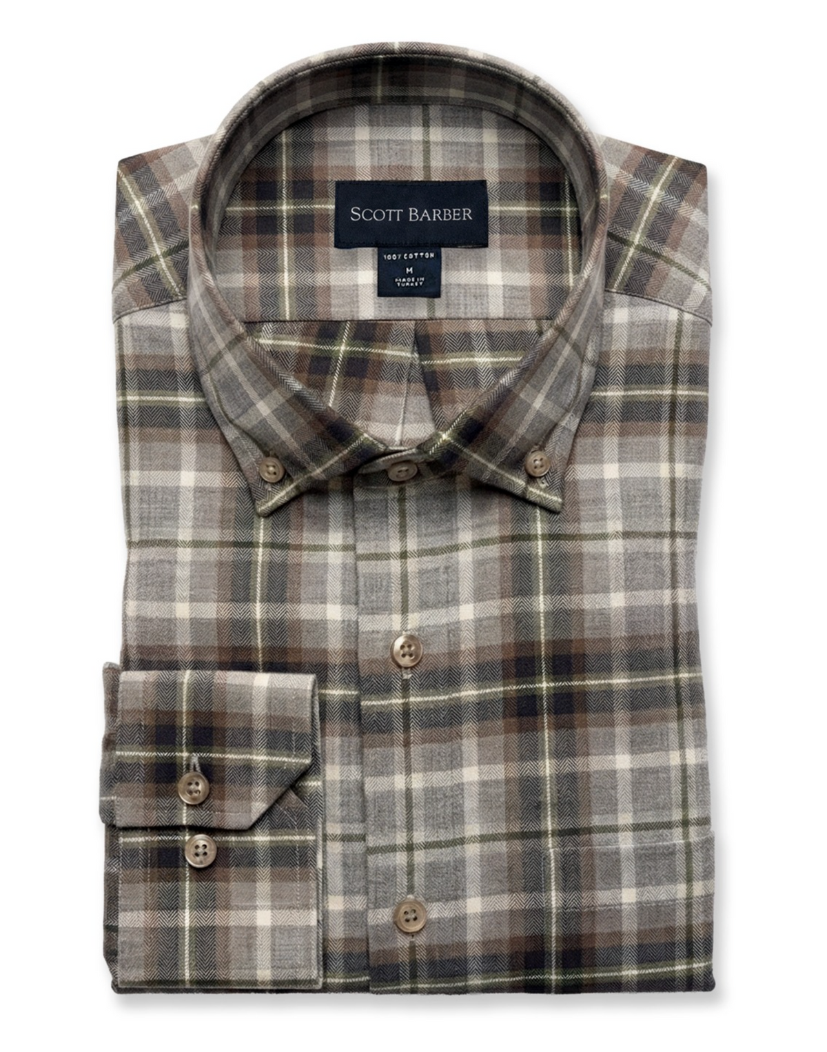 SCOTT BARBER HERRINGBONE TWILL SHIRT - DUFFEL HEATHER