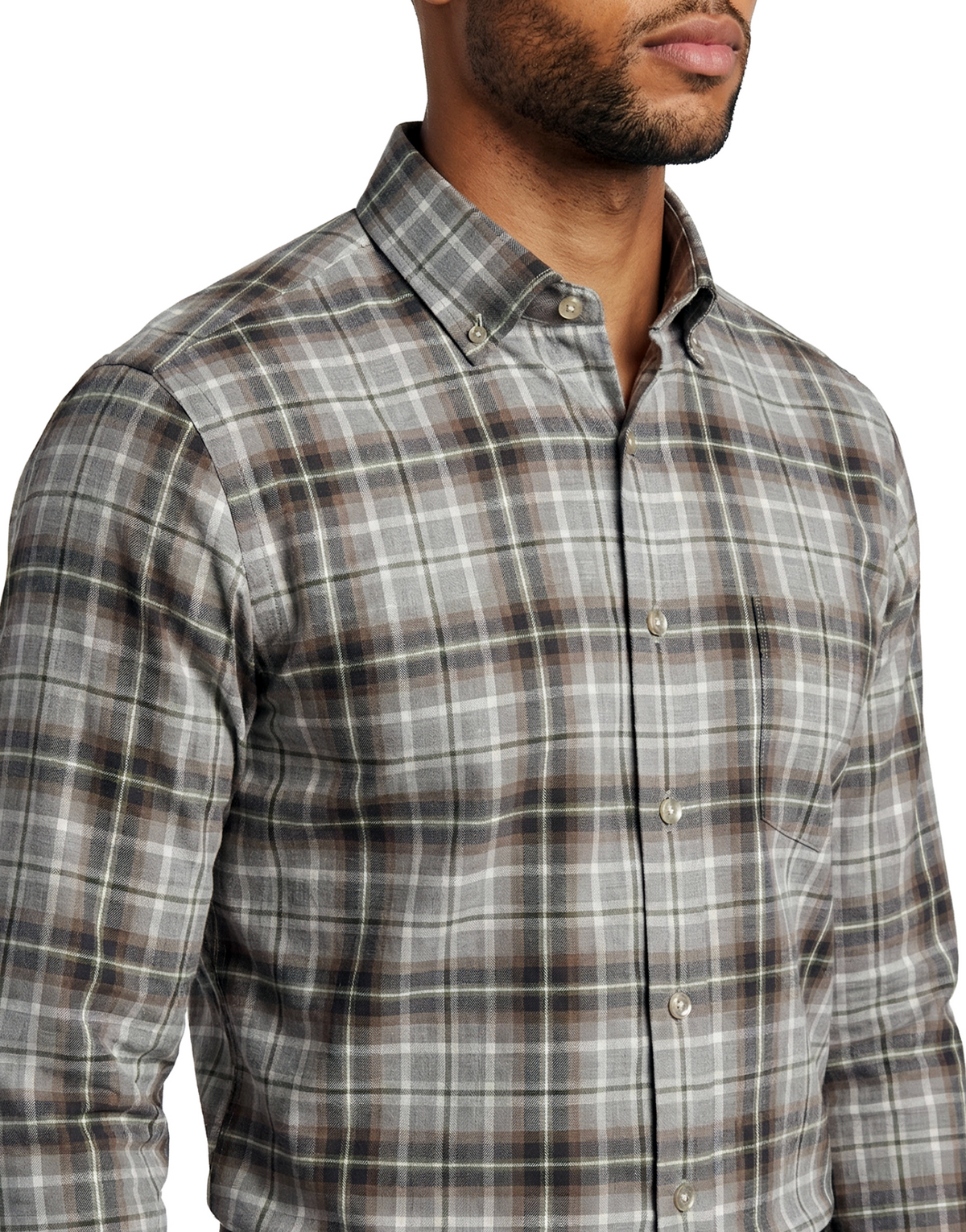 SCOTT BARBER HERRINGBONE TWILL SHIRT - DUFFEL HEATHER