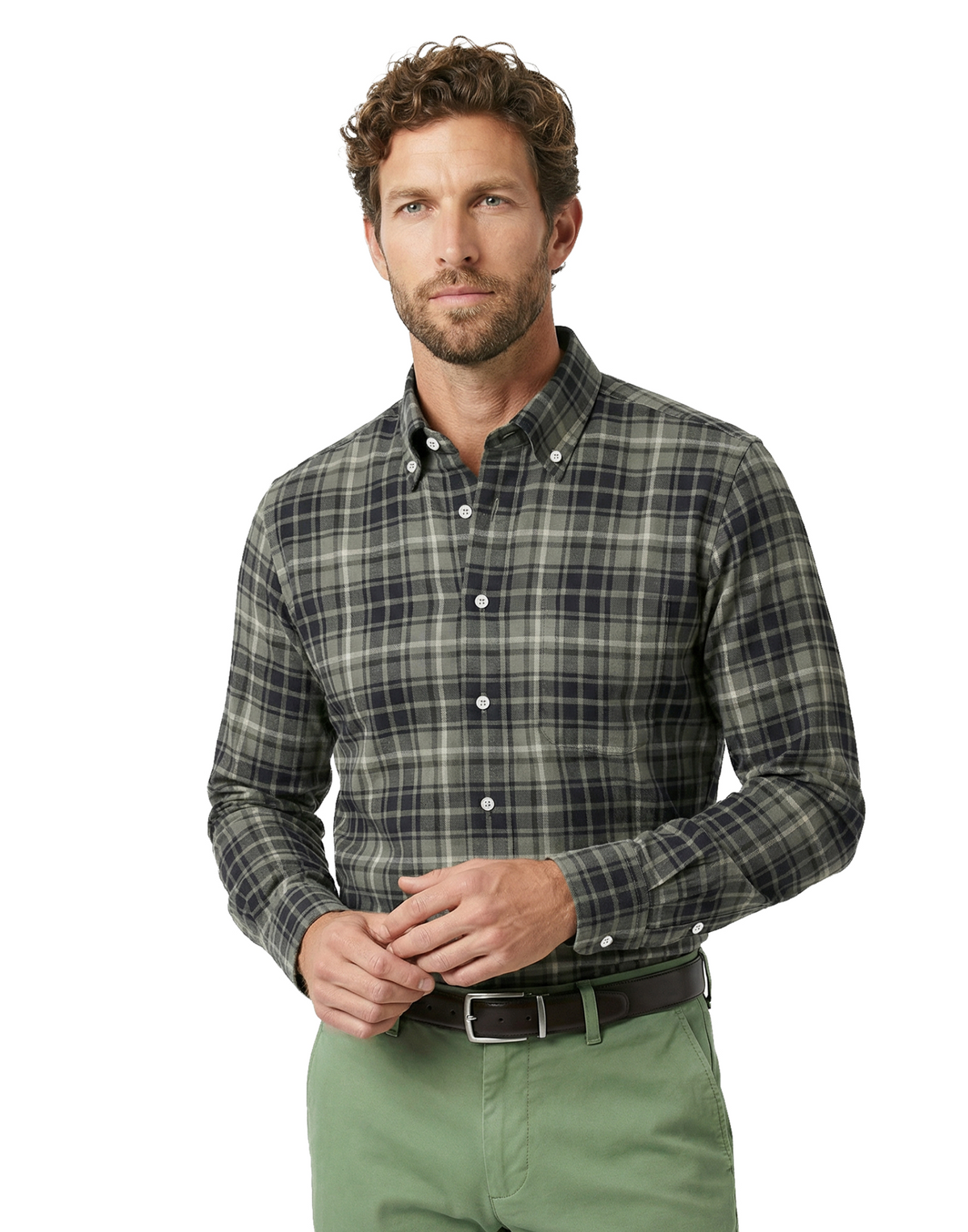SCOTT BARBER HERITAGE FLANNEL SHIRT - DUFFEL
