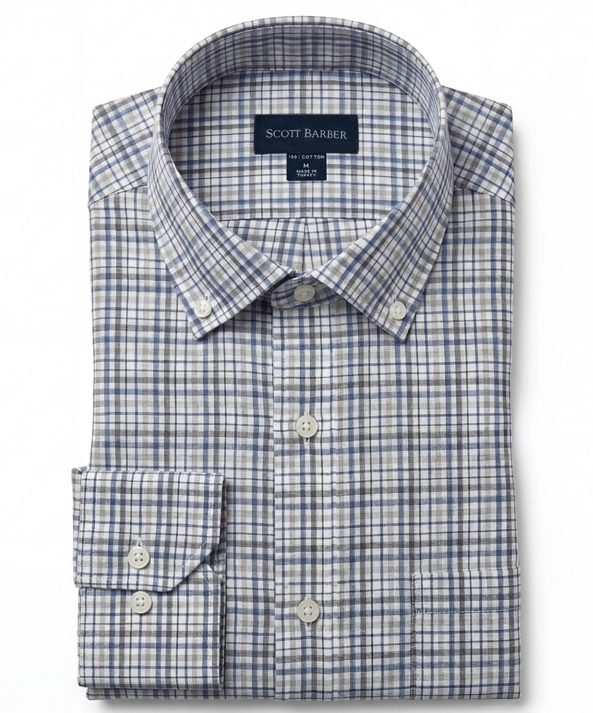 SCOTT BARBER NEWPORT POPLIN HEATHERED PLAID SHIRT - BLUE