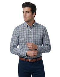 SCOTT BARBER NEWPORT POPLIN HEATHERED PLAID SHIRT - BLUE