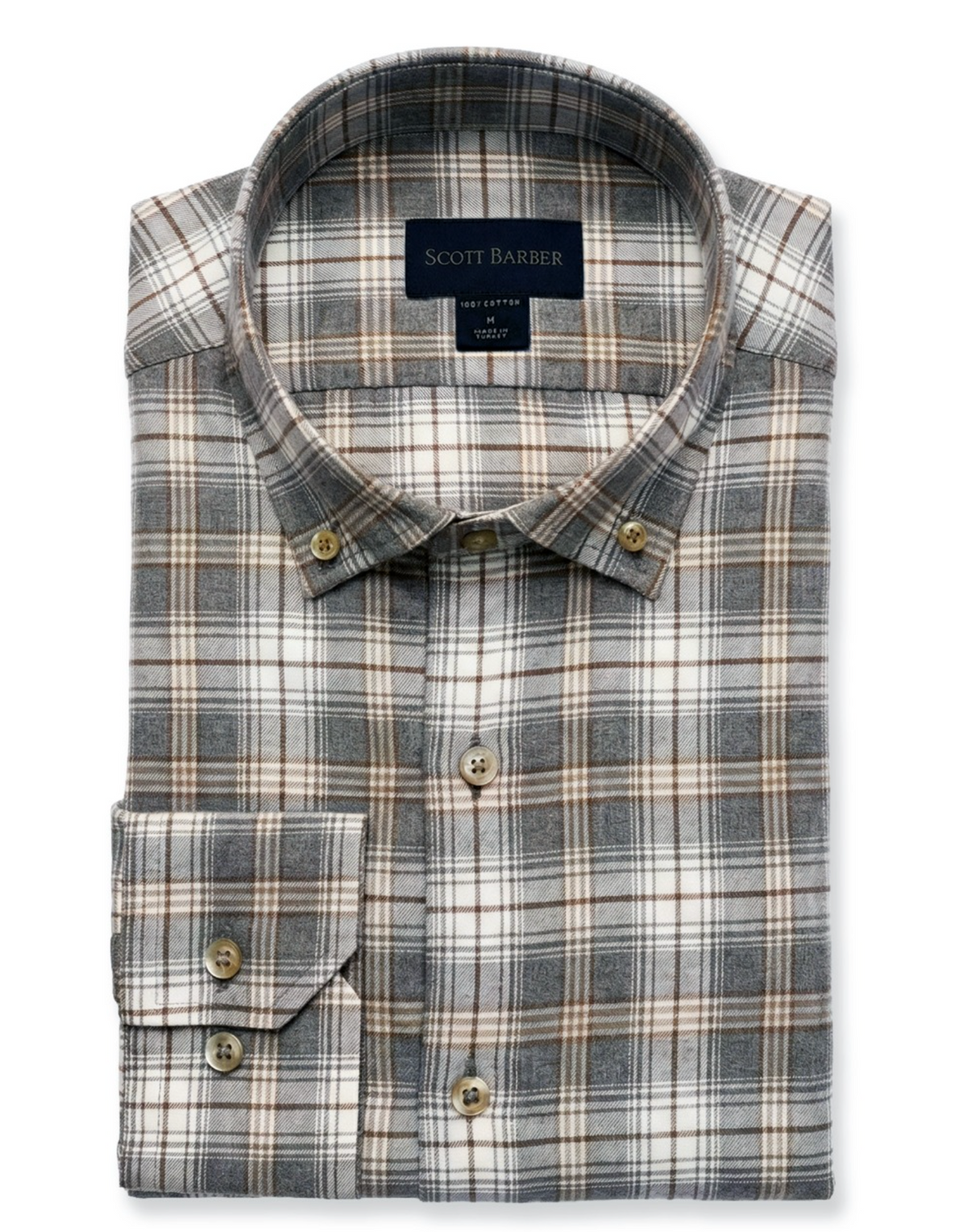 SCOTT BARBER WEEKEND PLAID SHIRT - COCOA