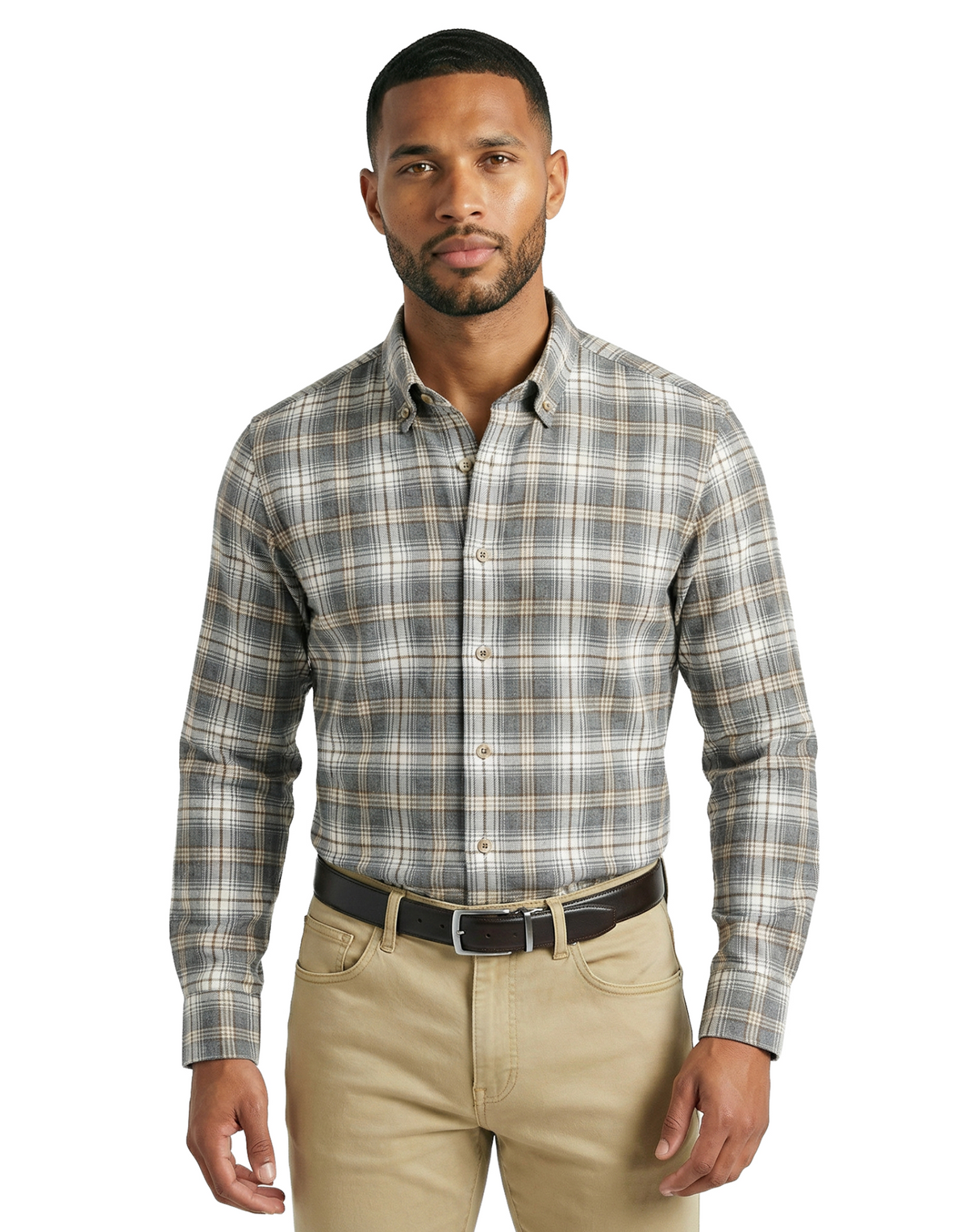SCOTT BARBER WEEKEND PLAID SHIRT - COCOA