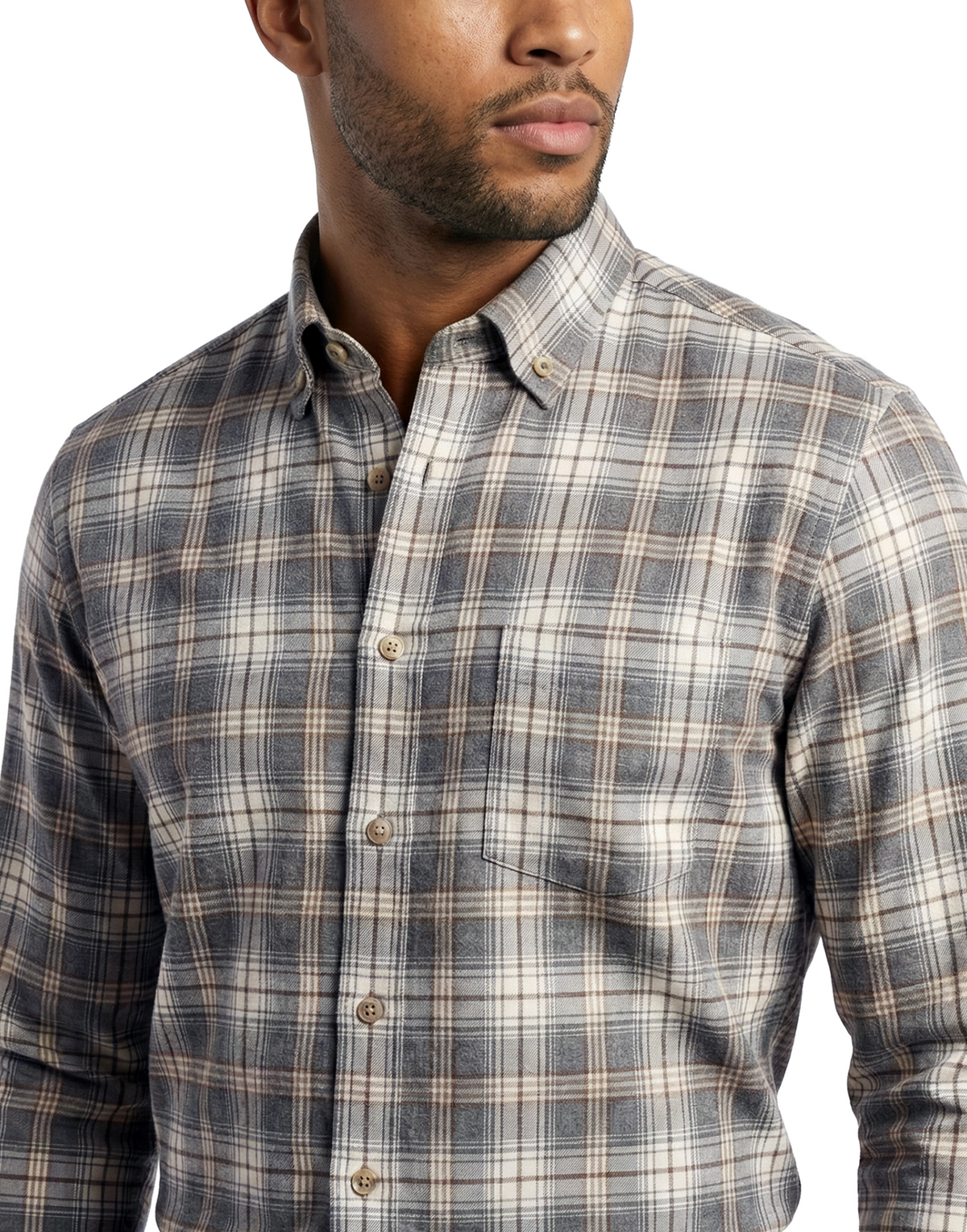 SCOTT BARBER WEEKEND PLAID SHIRT - COCOA