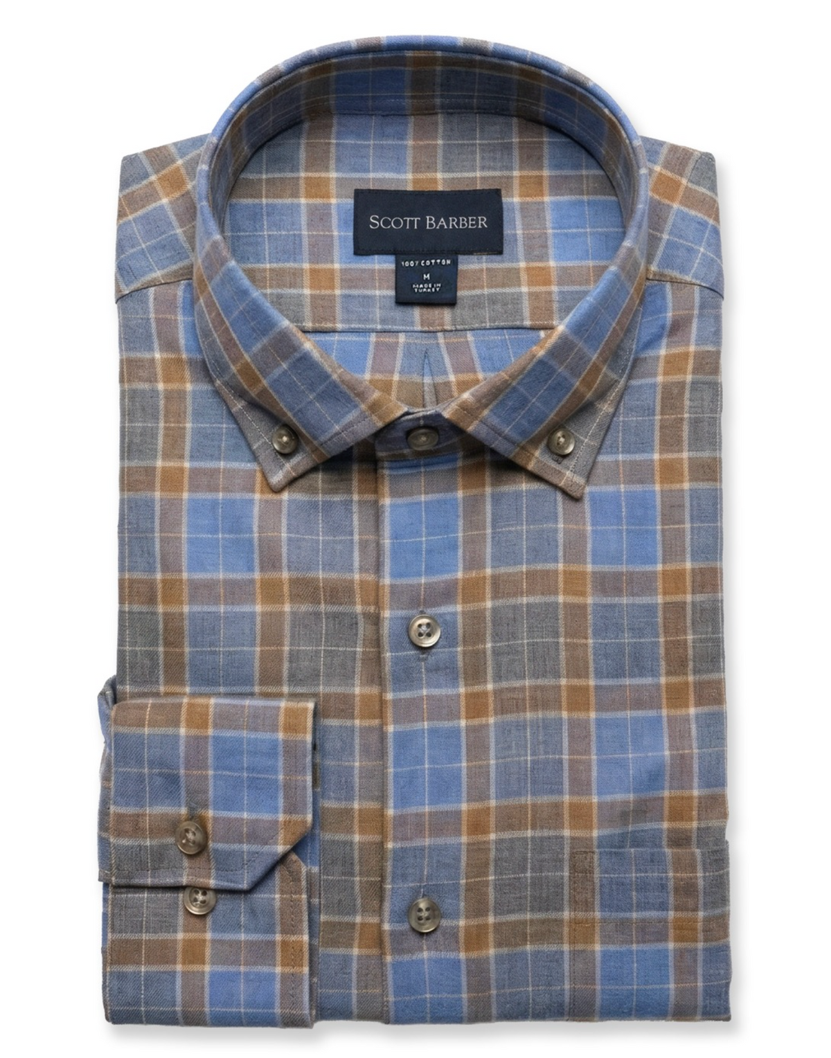 SCOTT BARBER WEEKEND PLAID SHIRT - BLUE