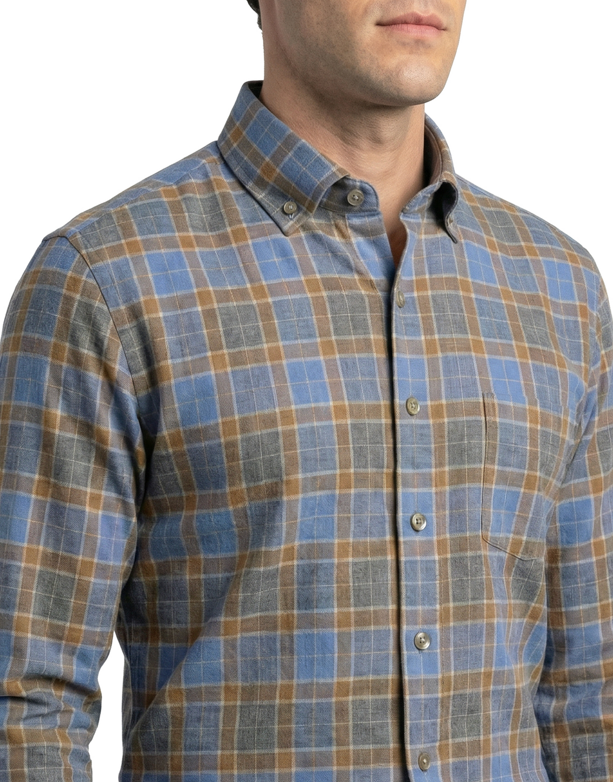 SCOTT BARBER WEEKEND PLAID SHIRT - BLUE