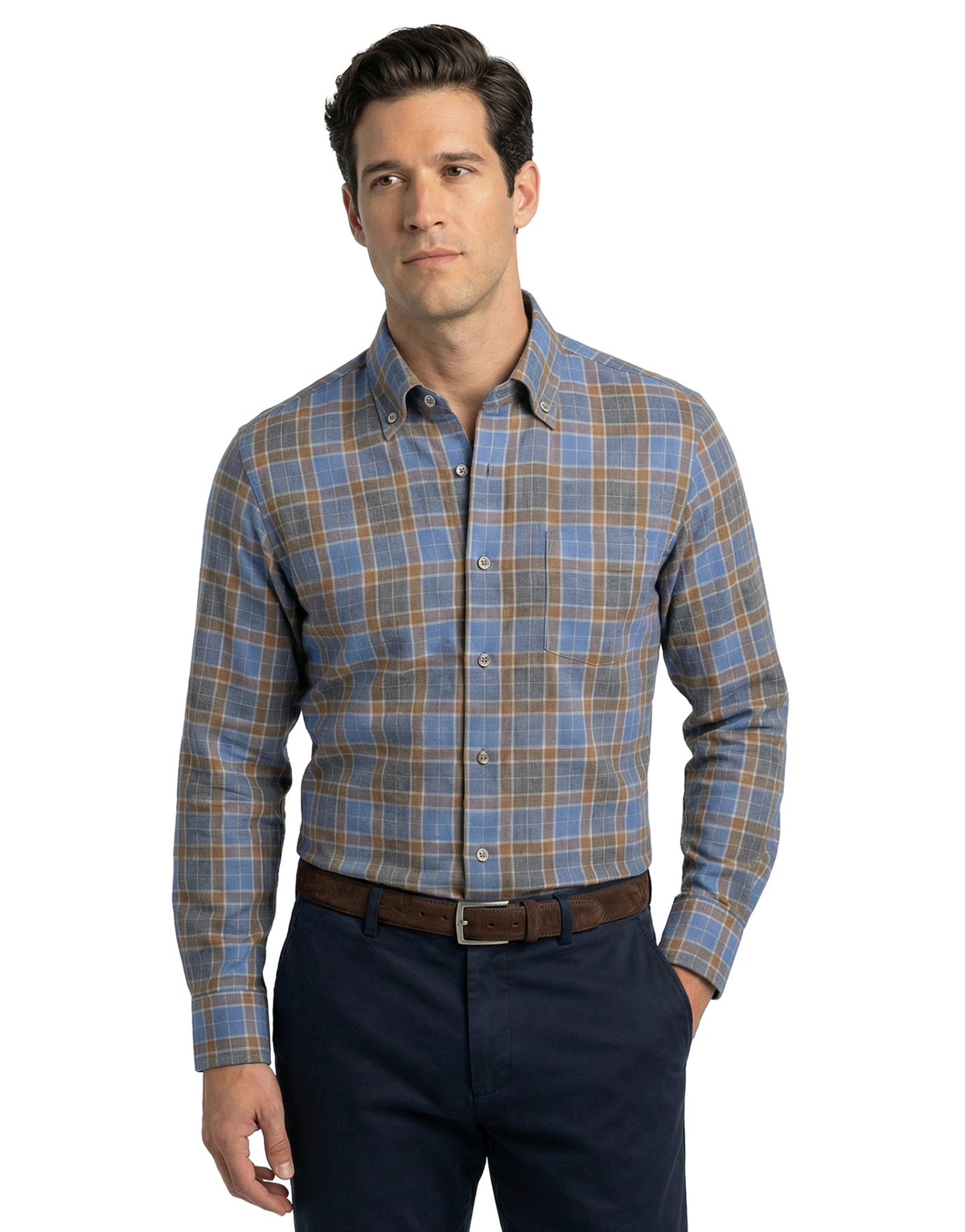 SCOTT BARBER WEEKEND PLAID SHIRT - BLUE
