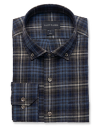 SCOTT BARBER WEEKEND PLAID SHIRT - CHOCOLATE