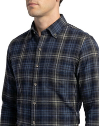 SCOTT BARBER WEEKEND PLAID SHIRT - CHOCOLATE