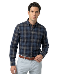 SCOTT BARBER WEEKEND PLAID SHIRT - CHOCOLATE