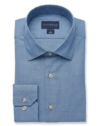 SCOTT BARBER FLANELLA MELANGE ALBINI HERRINGBONE SHIRT - DENIM