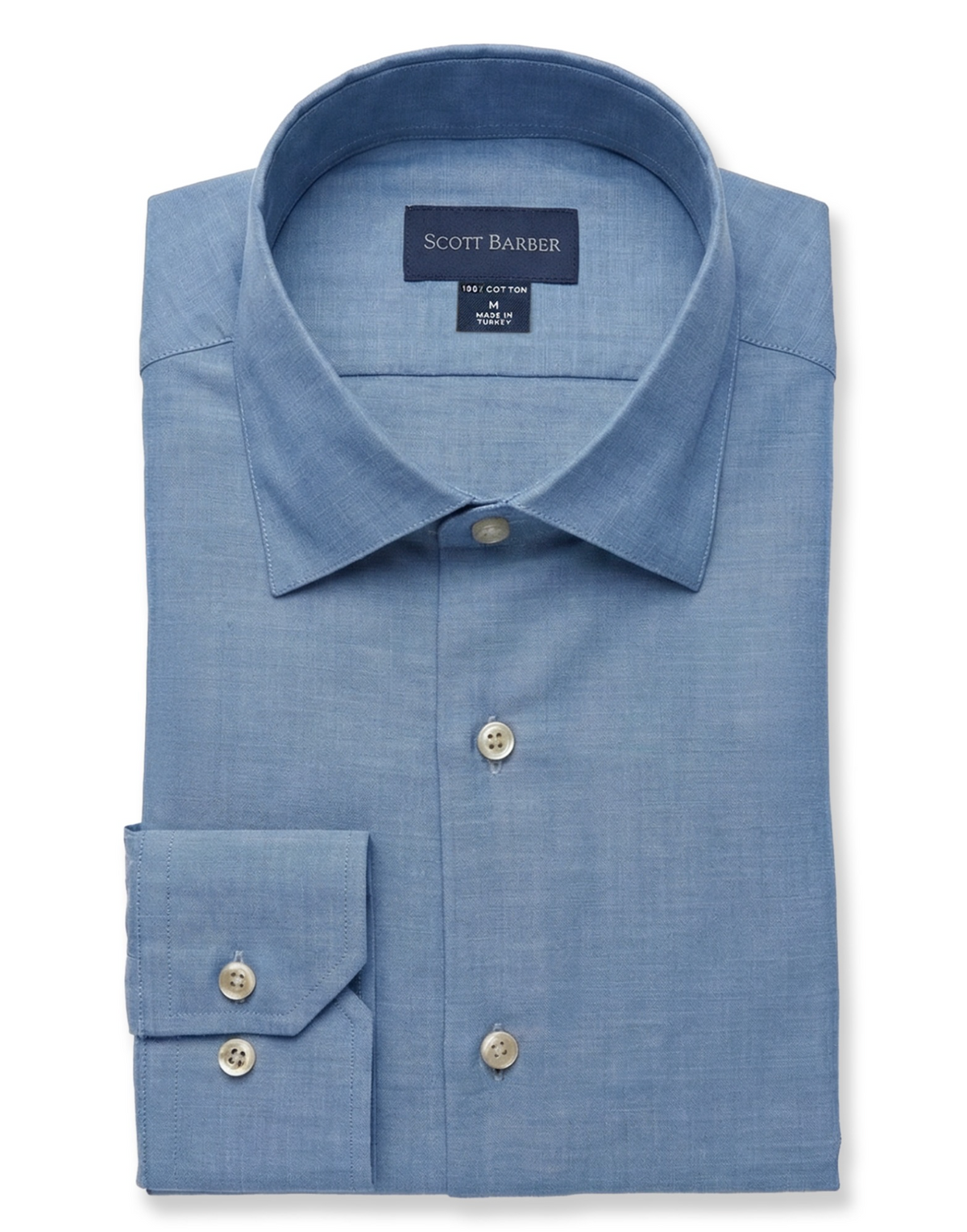SCOTT BARBER FLANELLA MELANGE ALBINI HERRINGBONE SHIRT - DENIM