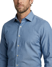 SCOTT BARBER FLANELLA MELANGE ALBINI HERRINGBONE SHIRT - DENIM