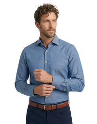 SCOTT BARBER FLANELLA MELANGE ALBINI HERRINGBONE SHIRT - DENIM