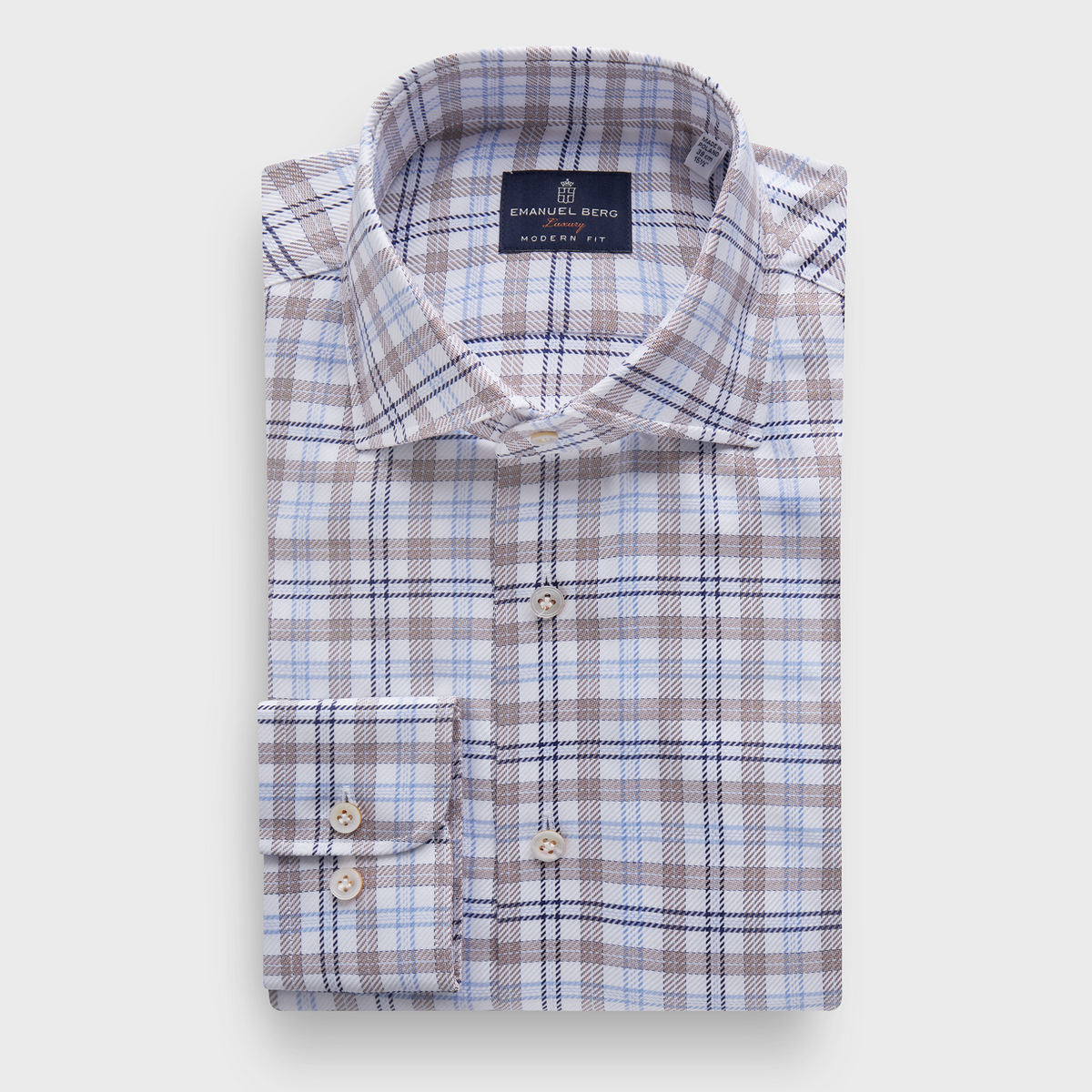 EMANUEL BERG CHECKED COTTON DOBBY PREMIUM LUXURY DRESS SHIRT - BROWN