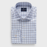 EMANUEL BERG CHECKED COTTON DOBBY PREMIUM LUXURY DRESS SHIRT - BLUE