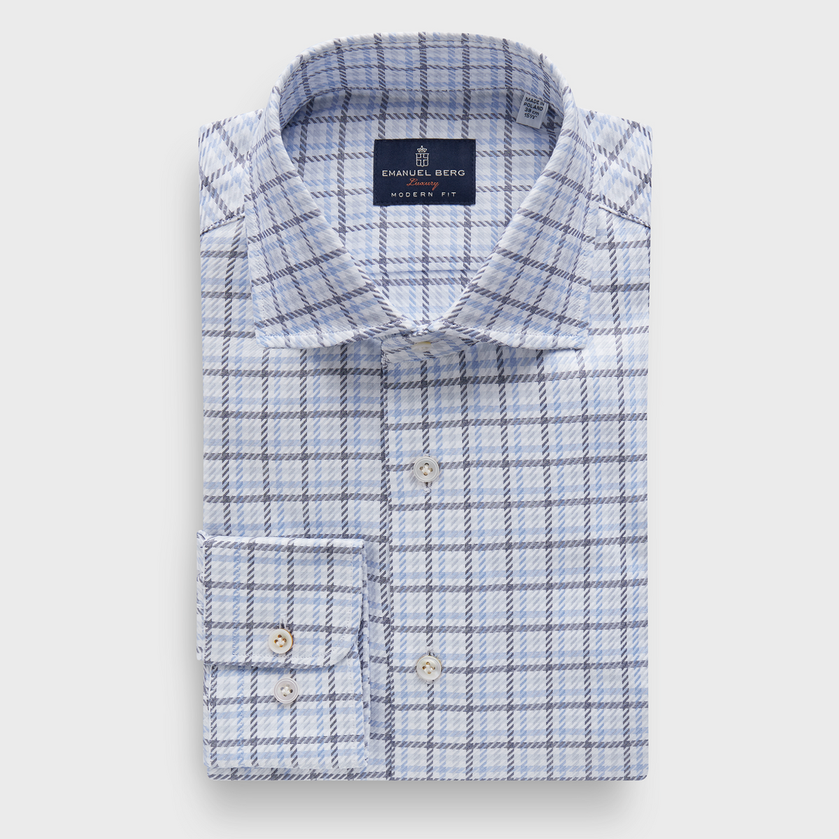 EMANUEL BERG CHECKED COTTON DOBBY PREMIUM LUXURY DRESS SHIRT - BLUE