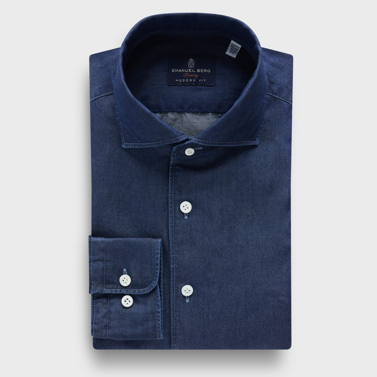 EMANUEL BERG DENIM TWILL PREMIUM LUXURY SHIRT - DARK BLUE