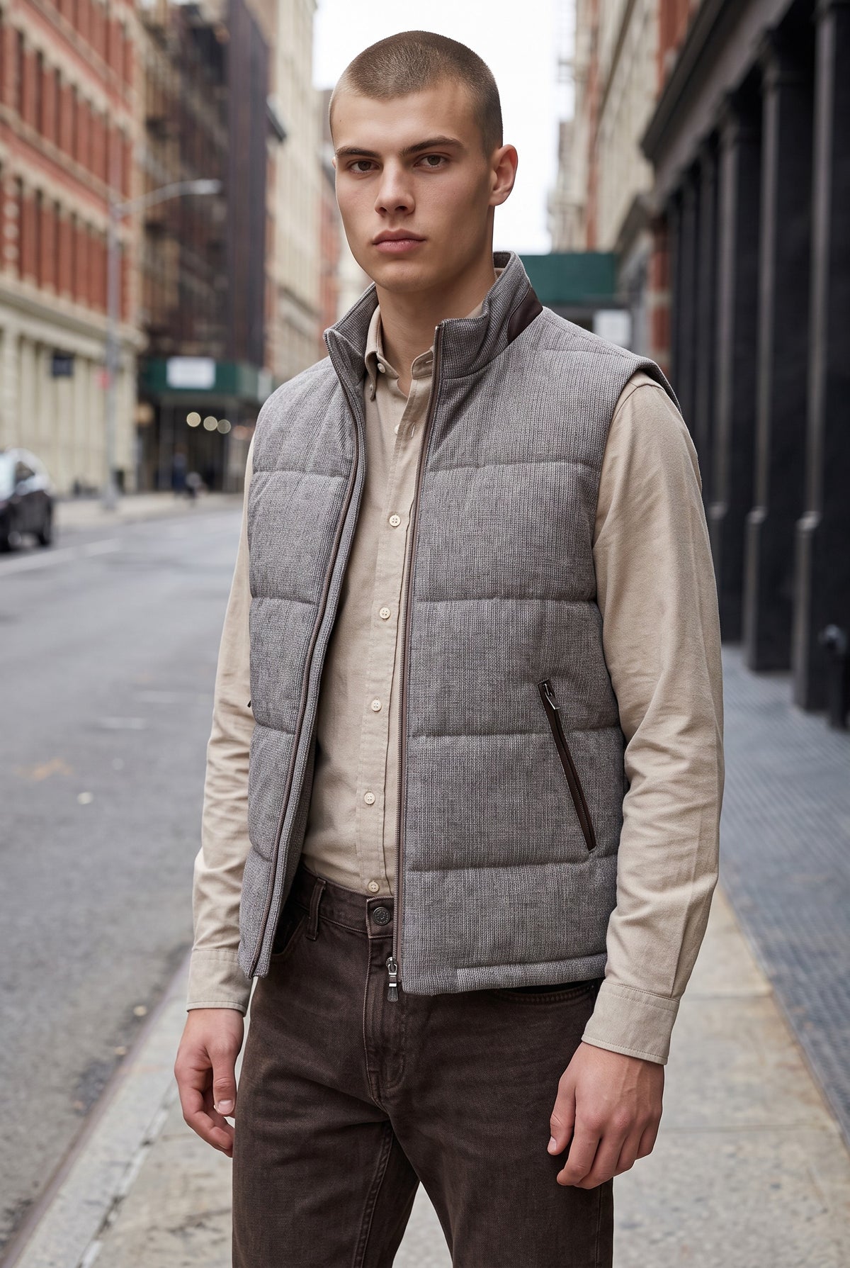EMANUEL BERG WOOL STRETCH FLANNEL TWILL LUXURY VEST - MEDIUM BROWN
