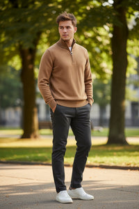 BARBOUR COTTON HALF ZIP KNITTED JUMPER - SANDSTONE