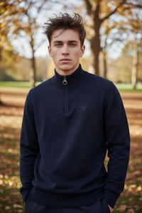 BARBOUR COTTON HALF ZIP KNITTED JUMPER - NAVY