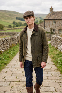 BARBOUR CHEVIOT FLAT CAP - OLIVE HERRINGBONE