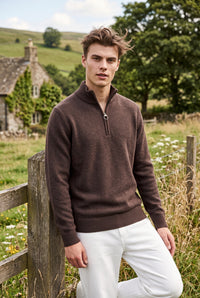 BARBOUR HOLDEN HALF ZIP KNITTED JUMPER - DARK OAK