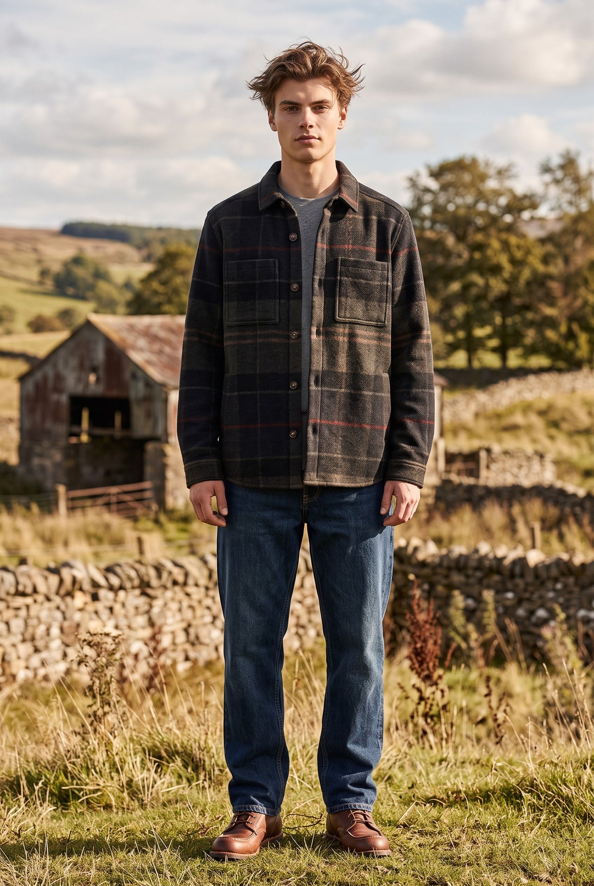 BARBOUR WOODLANE BRUSHED CHECK OVERSHIRT - SHADOW CLASSIC TARTAN