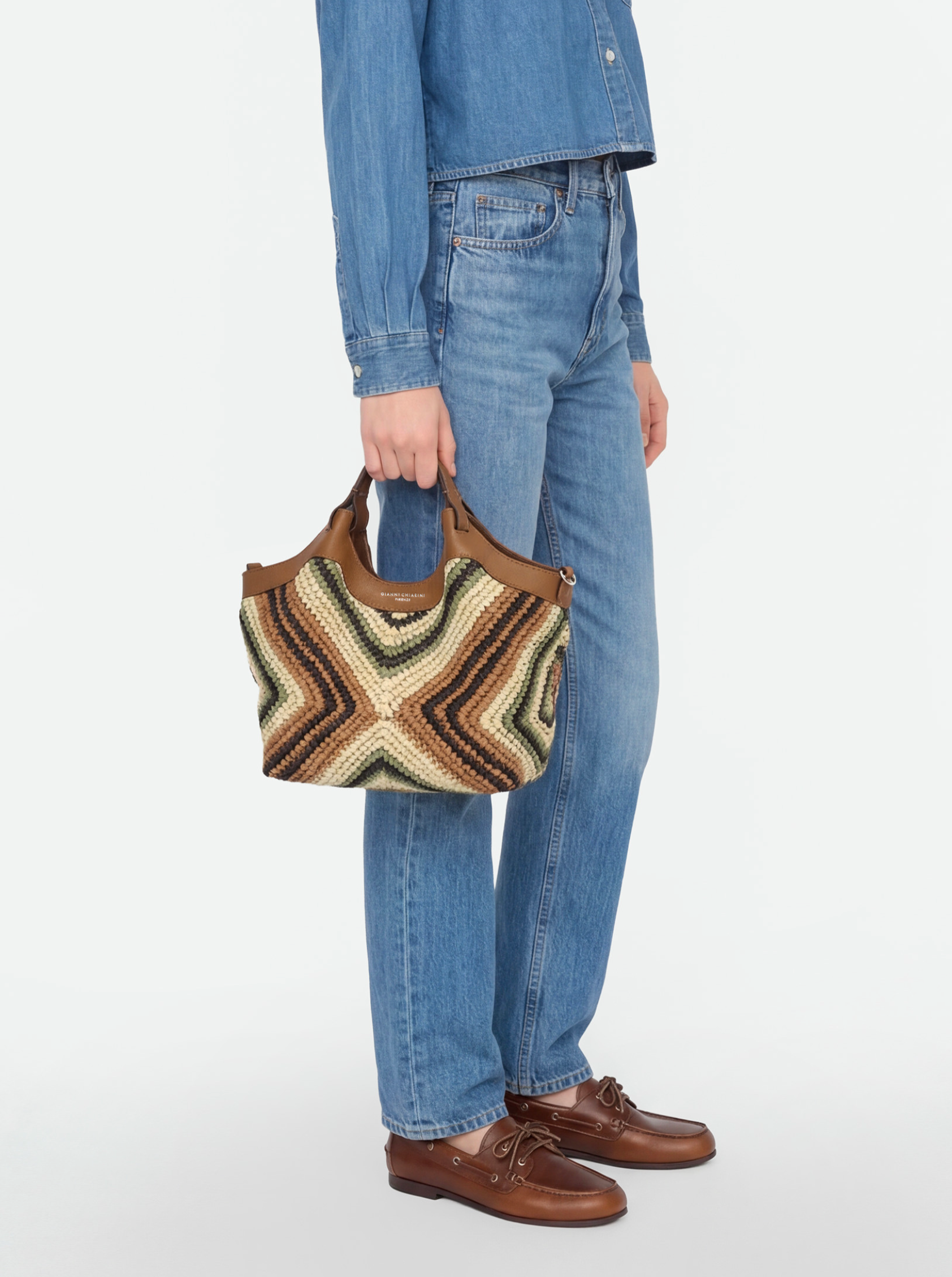 GIANNI CHIARINI DIAMOND RAFFIA LARGE HANDBAG - WILLOW