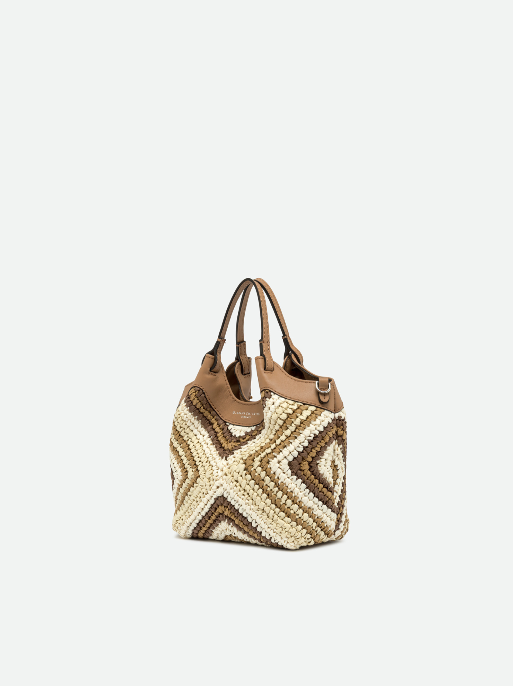 GIANNI CHIARINI DIAMOND RAFFIA SMALL HANDBAG - CUOIO
